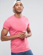 Asos T-shirt With Crew Neck And Roll Sleeve - Pink