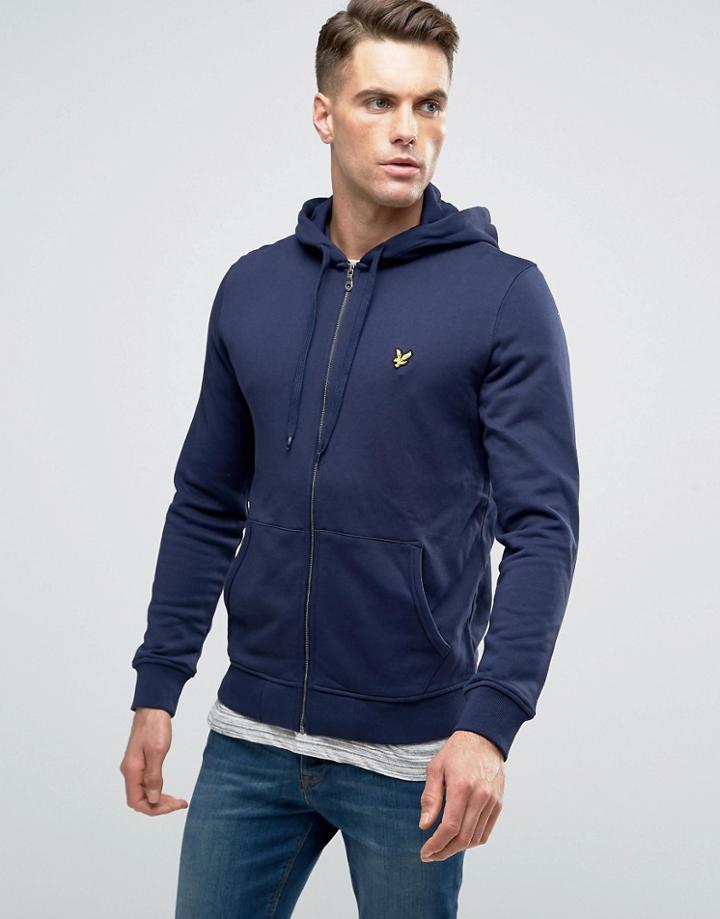 Lyle & Scott Zipthru Hoodie Eagle Logo In Navy - Navy