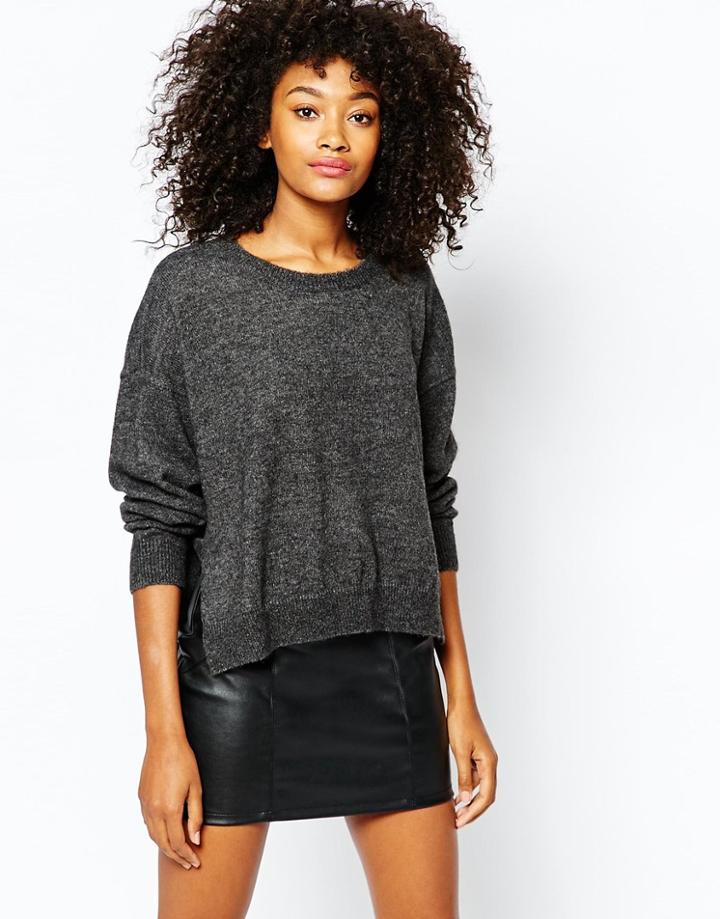 Monki Long Sleeve Sweater In Marl - Black