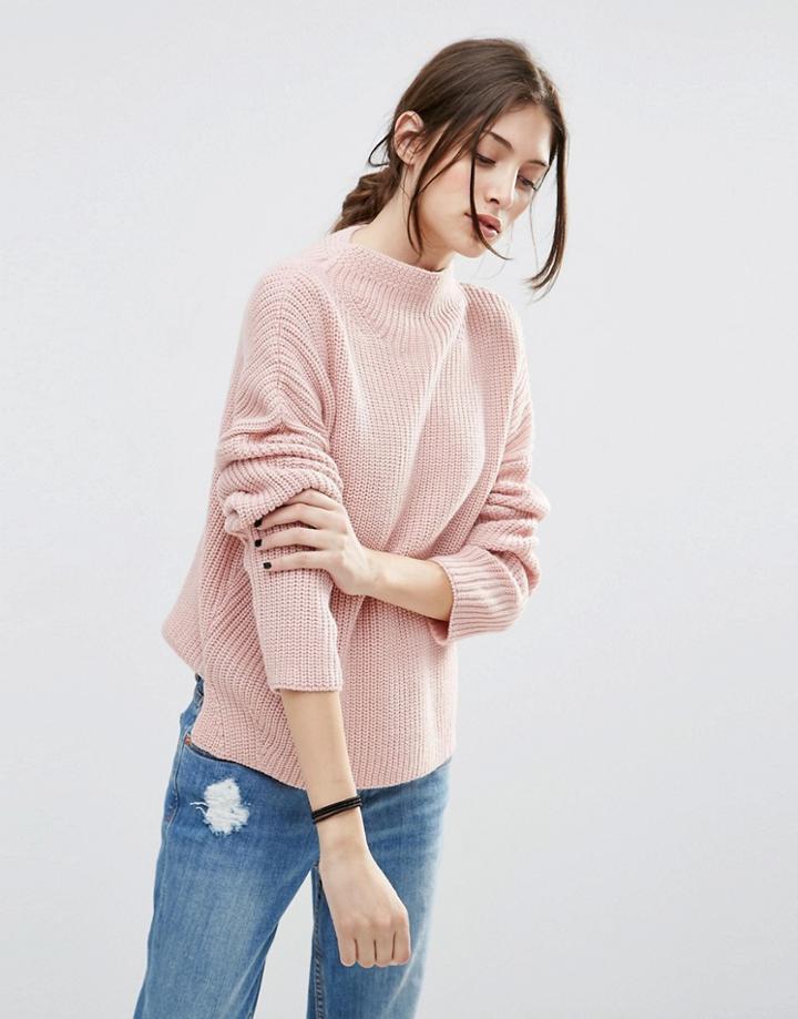 Asos Ultimate Chunky Sweater With High Neck - Blush