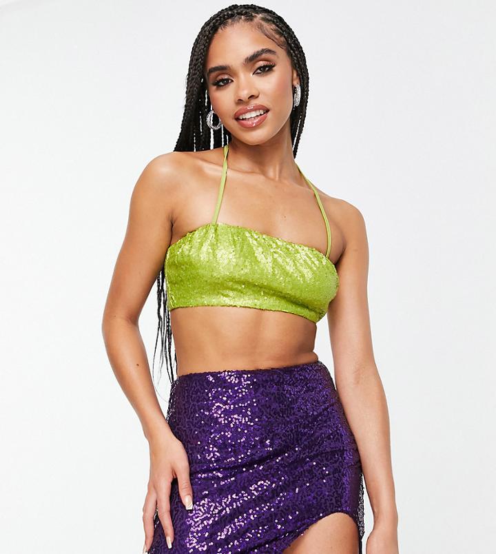 Simmi Exclusive 90's Sequin Bandeau Crop Top In Green - Part Of A Set