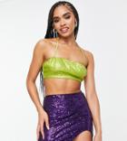 Simmi Exclusive 90's Sequin Bandeau Crop Top In Green - Part Of A Set