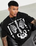 Asos Design Halloween Oversized T-shirt With Ribcage Print In Black