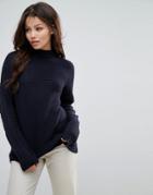 Only High Neck Cable Knit Sleeve Sweater - Blue