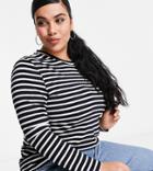 Asos Design Curve Long Sleeve Striped T-shirt In Navy-multi