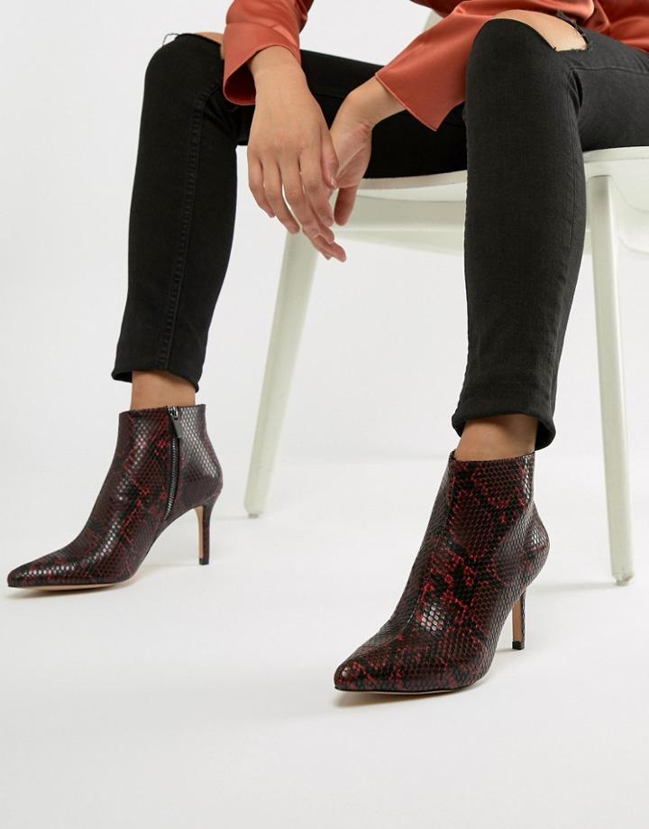Stradivarius Heeled Ankle Boot In Snake Print - Multi