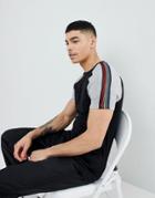 Asos Design Muscle T-shirt With Contrast Raglan Sleeves And Rainbow Taping In Black - Black