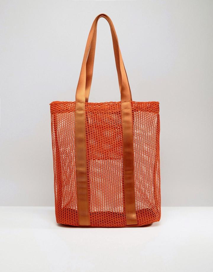 Asos Lifestyle Mesh And Webbing Shopper Bag - Orange