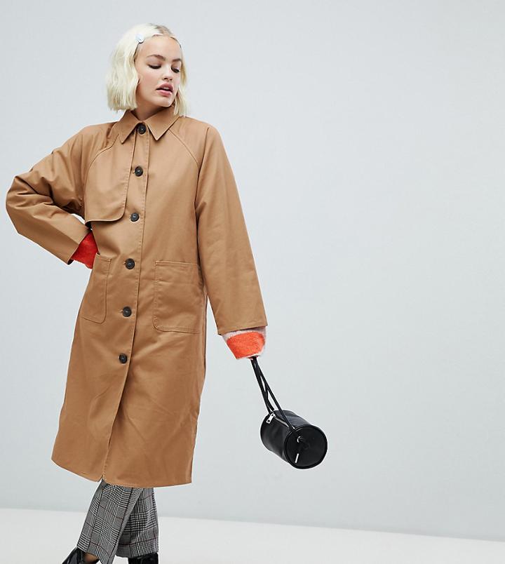 Monki Oversized Lightweight Coat In Sand - Beige