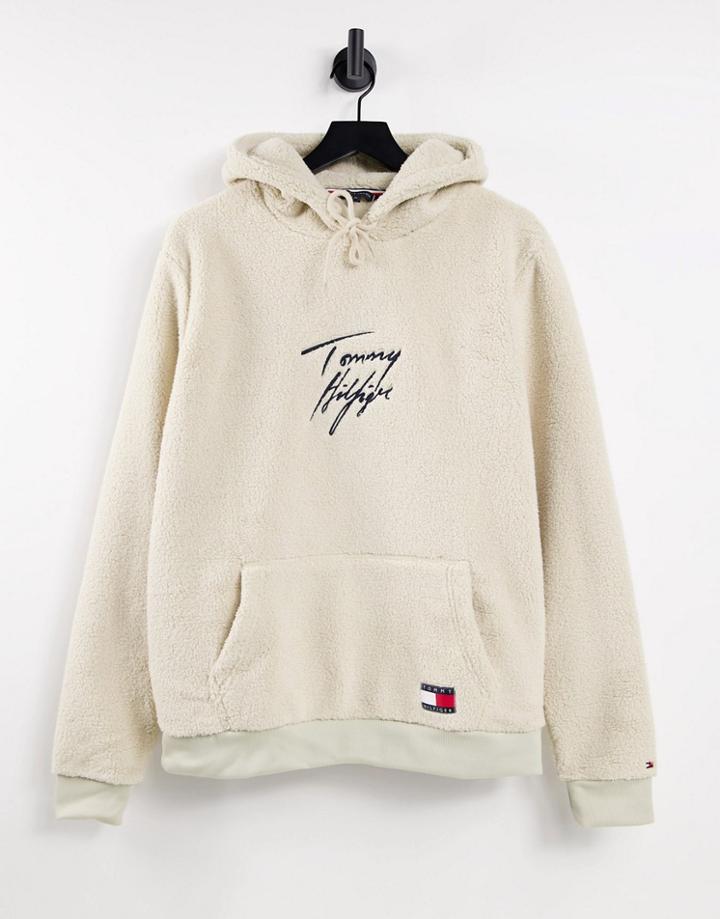 Tommy Hilfiger Lounge Logo Script Hoodie In Sherpa-neutral