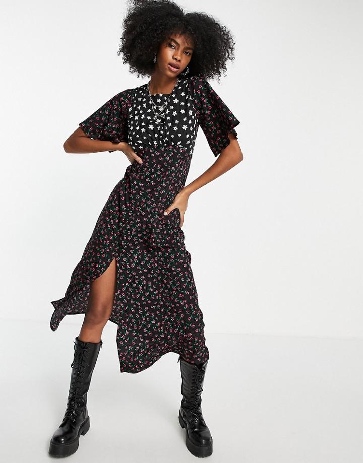 Violet Romance Midi Dress In Mixed Floral Print-multi
