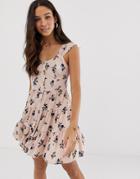 Asos Design Button Through Mini Tiered Sundress In Floral Print - Multi