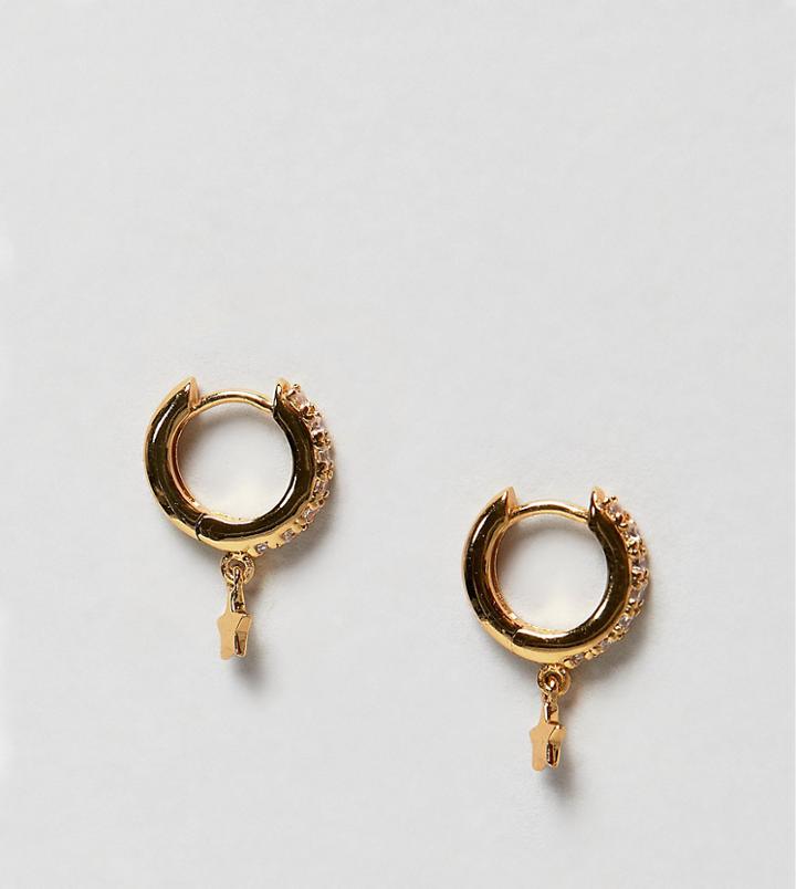 Orelia Gold Plated Crystal Pave Huggie Hoop Earrings With Star Charm - Gold