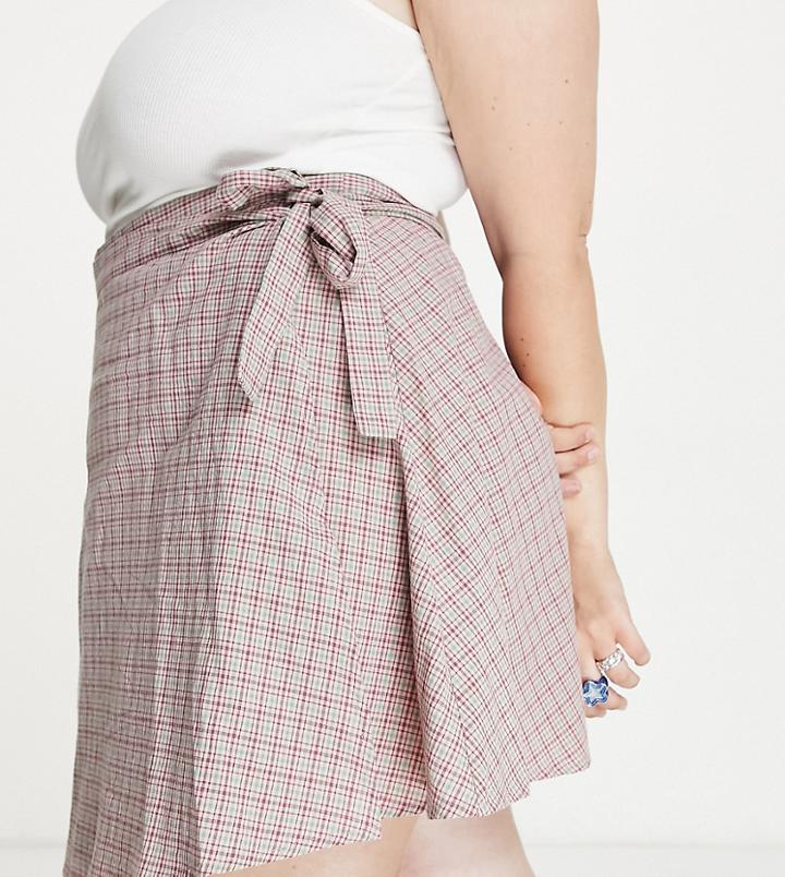 Urban Threads Plus Wrap Skirt In Pink Check - Part Of A Set