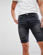 Good For Nothing Skinny Denim Shorts With Rips In Black - Black
