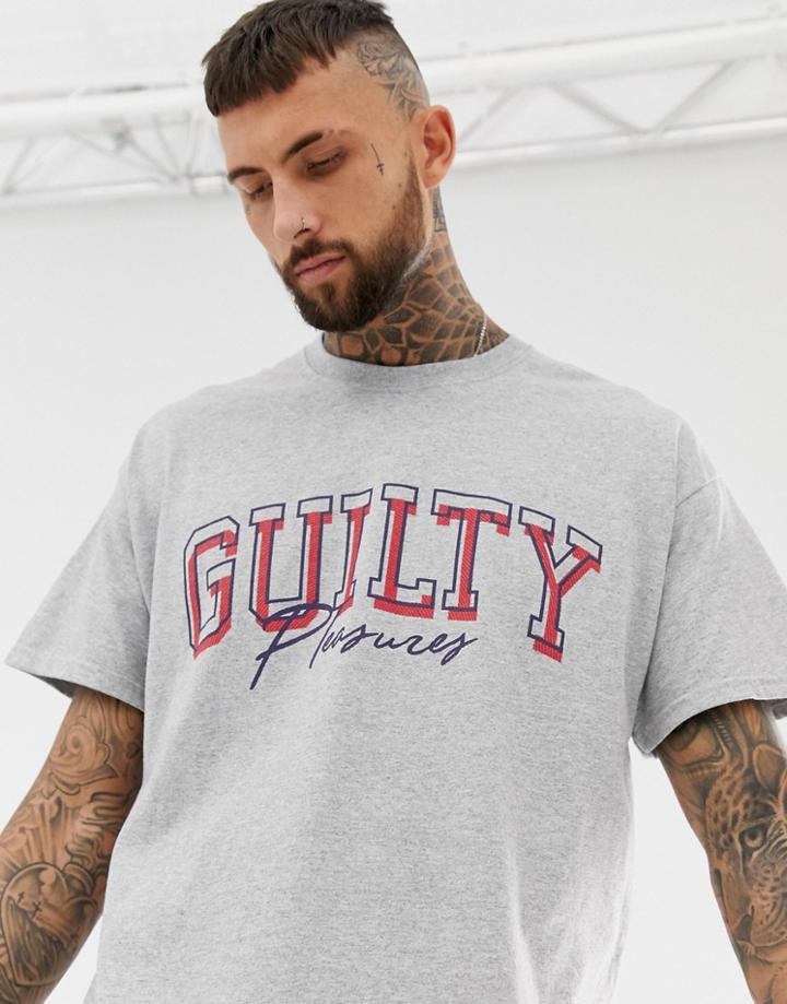 Boohooman T-shirt With Guilty Pleasures Print In Gray - Gray