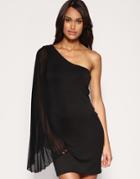 Asos One Shoulder Pleated Sleeve Bodycon Dress - Black