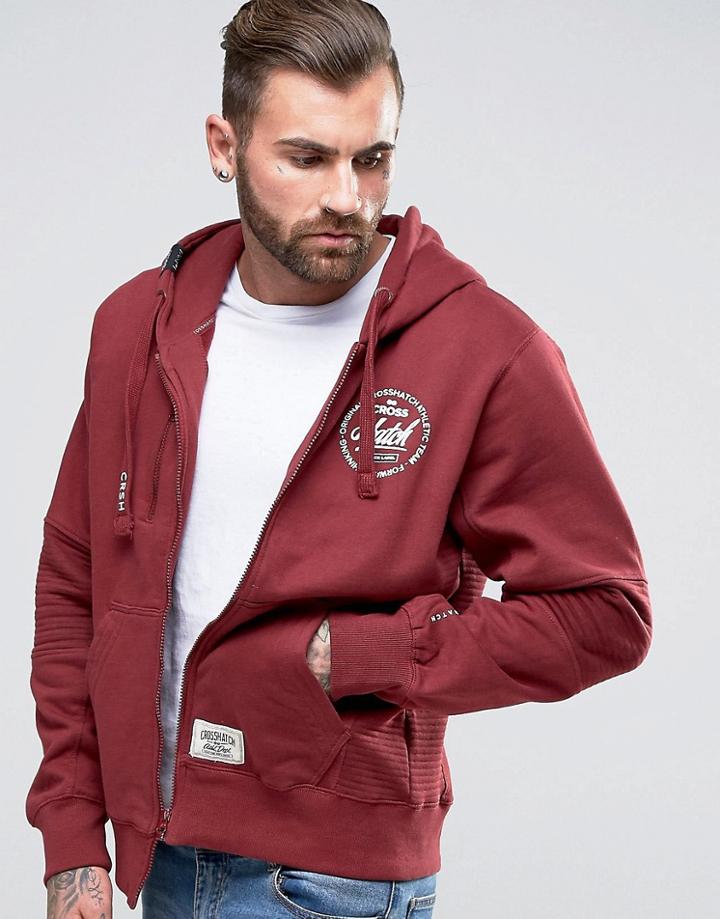 Crosshatch Zip-through Hoody - Red