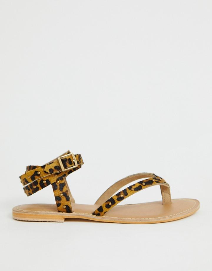 Asos Design Fix It Leather Flat Sandals - Brown