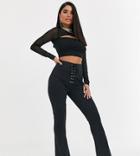 Missguided Petite Lace Up Waist Detail Flared Pants In Black
