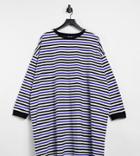 Asos Design Curve Oversized Long Sleeve T-shirt Dress In Blue Black And White Stripe-multi