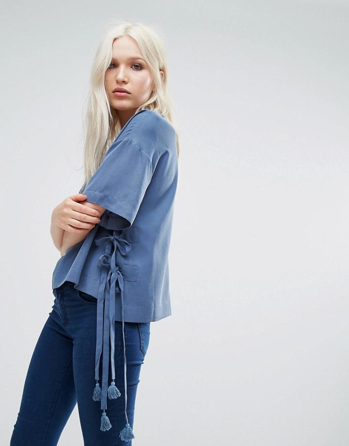 D.ra Little Tokyo Tie Side Top - Blue