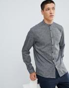 Asos Design Slim Twill Shirt With Grandad Collar In Gray - Gray