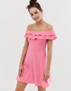 Asos Design Double Frill Off Shoulder Sundress - Pink