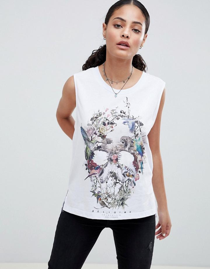 Religion Tank Top In Skull Illusion Print - White