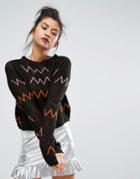 Ziztar Exotic Crossing Line Sweater - Black