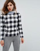 H! By Henry Holland Embellished Top In Check - Black