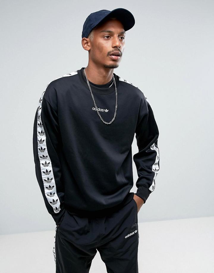 Adidas Originals Adicolor Tnt Tape Crew Sweat In Black Br6748 - Black