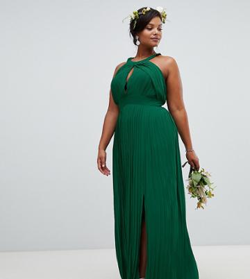 Tfnc Plus Pleated Bridesmaids Maxi Dress - Green