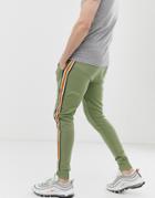 Asos Design Skinny Sweatpants With Side Stripe In Green - Green