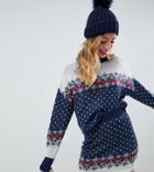 Asos Design Petite Cropped Christmas Two-piece Sweater In Fairisle - Multi