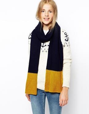 Asos Scarf With Contrast Rib Cuff - Navy