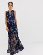 Bronx And Banco Aurora Heav Embellished Gown-navy