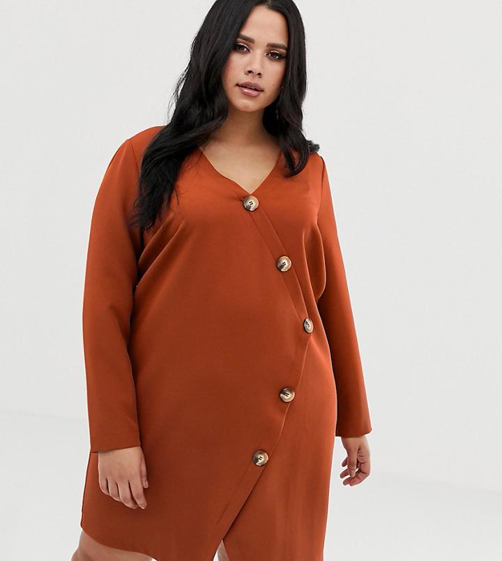 Asos Design Curve Asymmetric Button Through Shift Mini Dress-red
