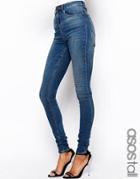 Asos Tall Ridley High Waist Ultra Skinny Jeans In Mid Stonewash - Blue
