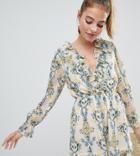 Asos Design Petite Romper In Crinkle Chiffon And Floral Print-multi