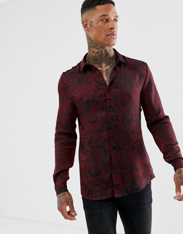 River Island Shirt With Metalic Print In Red - Red