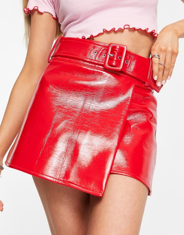 Asos Design Leather Look Micro Mini Skirt In Red