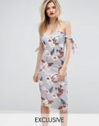 Missguided Floral Print Tie Detail Midi Dress - Multi