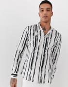 Twisted Tailor Long Sleeve Shirt With Painted Stripe - White