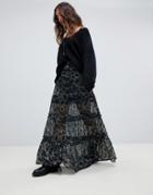 Religion Tiered Maxi Skirt In Leopard Print - Green