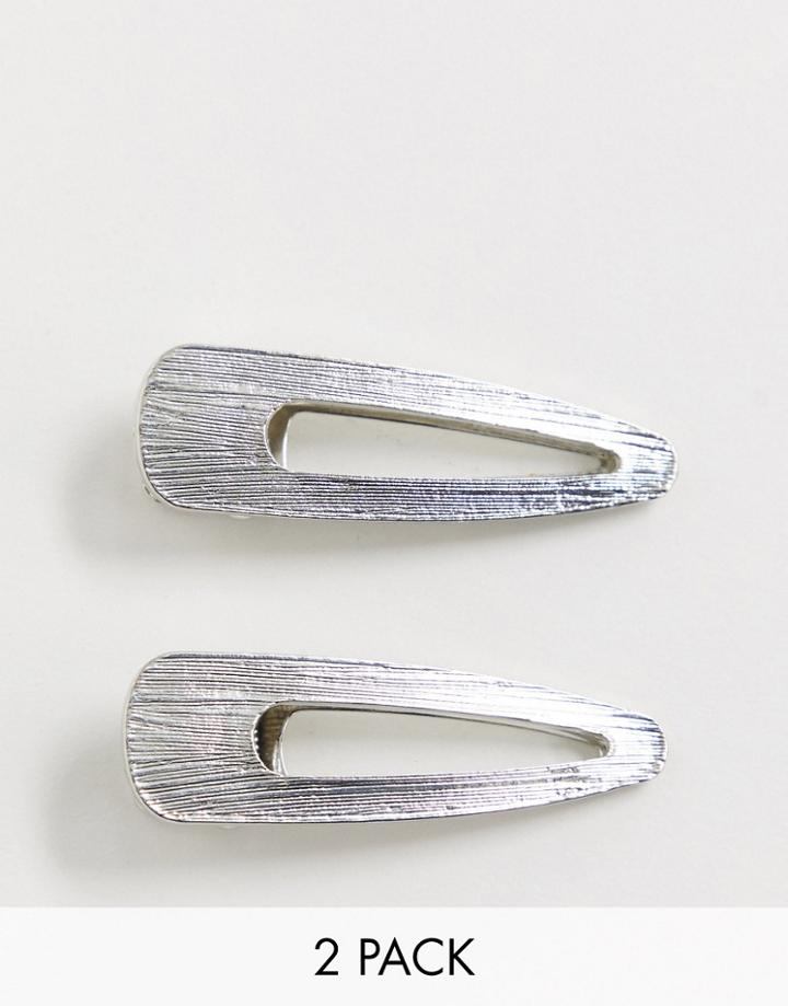 Asos Design Pack Of 2 Hair Clips In Snap Shape In Silver Tone - Silver