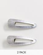 Asos Design Pack Of 2 Hair Clips In Snap Shape In Silver Tone - Silver