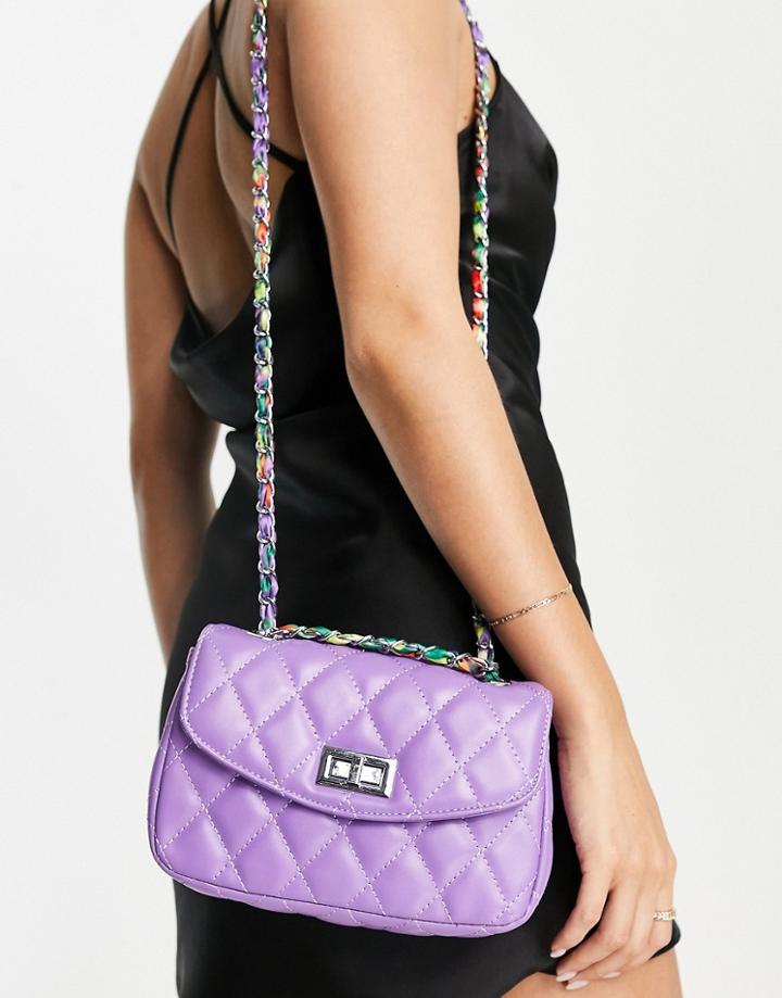 Ego Quilted Mini Bag With Scarf Chain Strap In Purple
