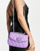 Ego Quilted Mini Bag With Scarf Chain Strap In Purple