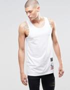 Asos Relaxed Longline Tank With Hem Print - White